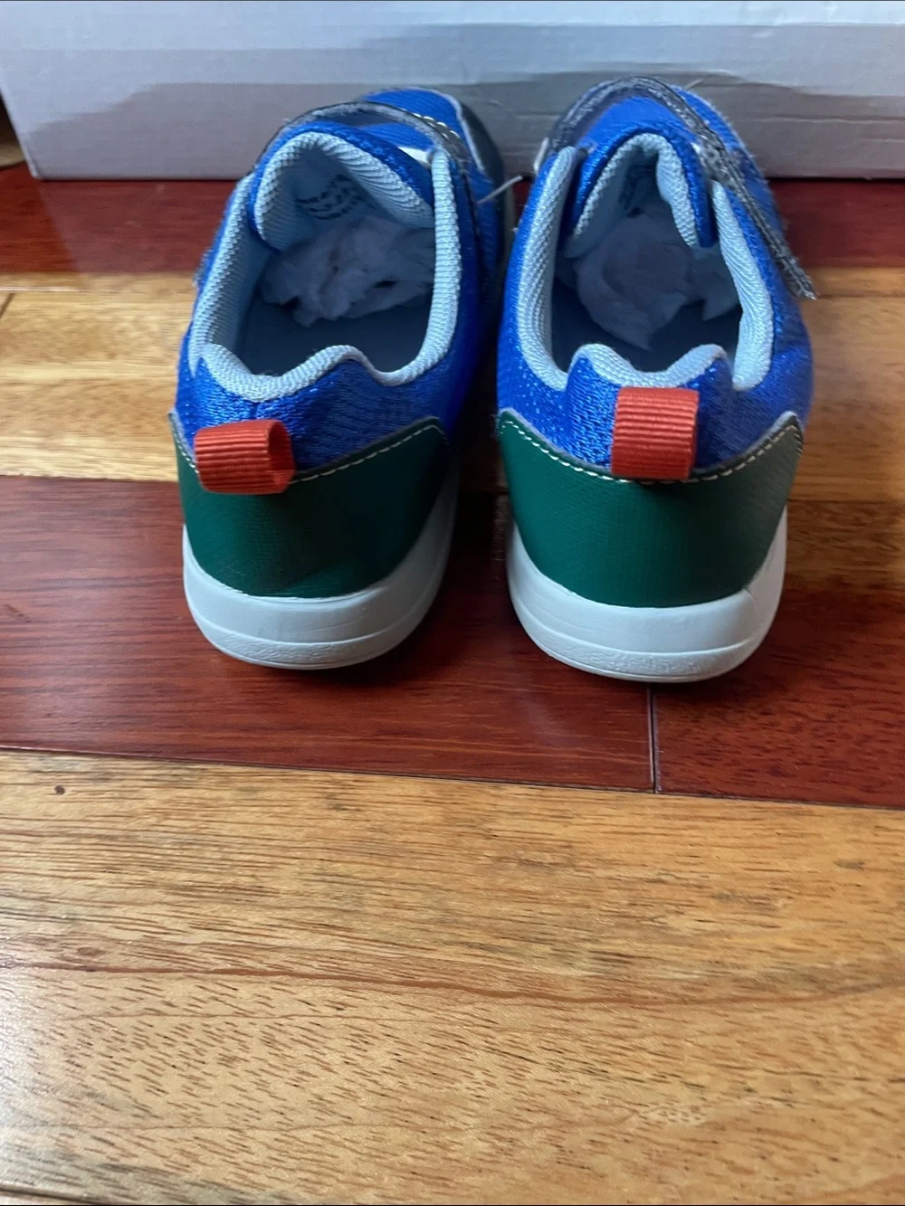 See Kai Run Boys Blue and Black Mesh Sneaker with Orange Pull Tab